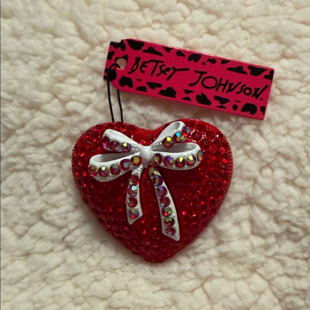 Betsey Johnson Glittering Red Heart with White Bow